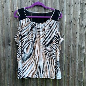 Roz & Ali Sleeveless Iridescent Zebra Print Top 2X